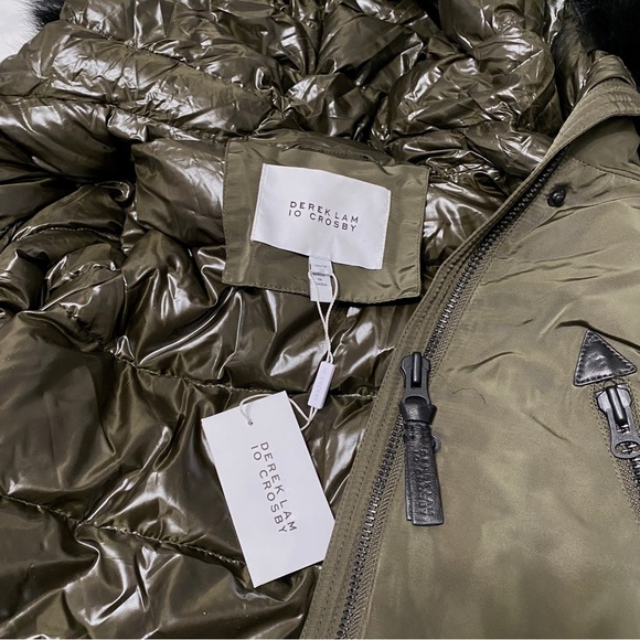 10 Crosby Derek Lam Green Loden Puffer Hood Faux Fur Parka - Picture 10 of 10